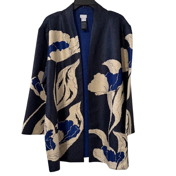 Chicos Travelers Reversible Open Front Jacket With Floral/Solid Design Size 16/1 - Picture 2 of 12